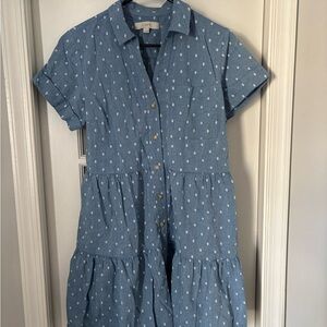 LOFT Chambray Blue Dress with White Dots